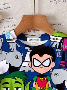 Teen Titans Go X SHEIN Young Boy Full Cartoon Print Short Sleeve T-Shirt - White - View 5