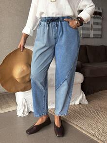EMERY ROSE Mature Denim Women's Drawstring Waist Pocket Tapered Casual Versatile Jeans,Valentine's Day - Blue - View 9