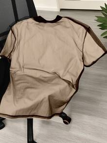 Claim Dot 男士字母印花网眼拼接圆领短袖休闲T恤 - 卡其色 - 查看 2