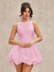 SHEIN BAE 夏季海滨度假纯白假日连衣裙无袖无肩带背心连衣裙泡泡裙花苞裙芭蕾舞裙性感露背交叉绑带迷你连衣裙音乐节服装乡村音乐节服装演唱会服装返校季服装婚礼伴娘服装婚礼季服装 - 淺粉色 - 查看 3