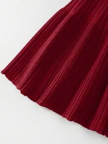 Franclia Neues Herbst/Winter sexy anliegendes Rundausschnitt Trompetenärmel elegantes lässiges Strickkleid für Frauen - Rot - Übersicht 7