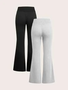 SHEIN EZwear Quần thể thao ống loe cạp chun rút dây mới 2 chiếc/bộ dành cho nữ, thích hợp cho các hoạt động ngoài trời - Nhiều màu - Xem 2