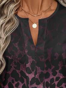 EMERY ROSE Women's Casual Leopard Print V-Neck Lantern Sleeve Shirt, Suitable For Spring And Autumn Carnival,Casual - Purple - View 8