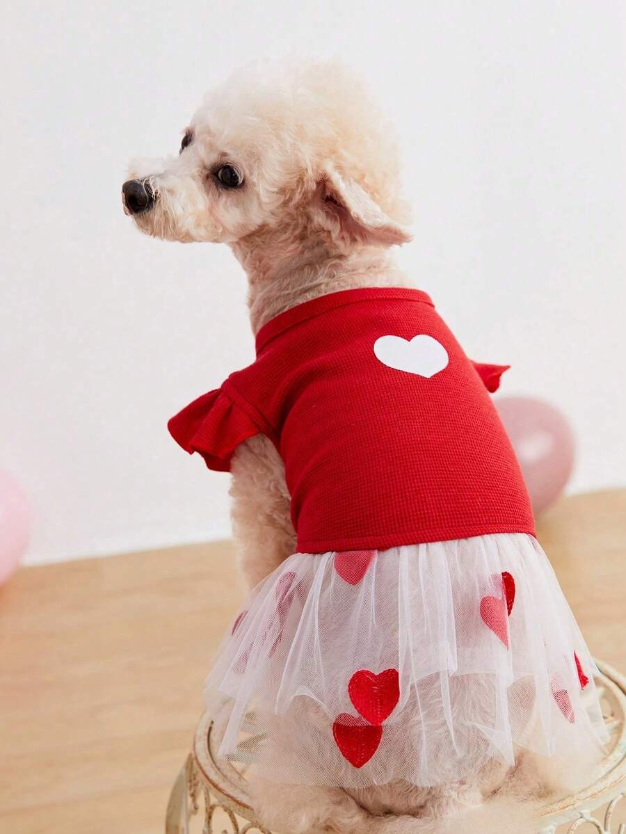 PETSIN Valentine's Day Big Red Love Mesh Princess Skirt Pet Skirt - Red and White - View 1