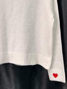 SHEIN LUNE 全新圆领长袖心形图案宽松套头针织毛衣 女士 - 白色 - 查看 2