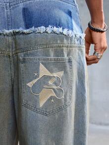 ROMWE MEN Street Life Quần Jeans Nam Cổ Điển, Vải Cotton, Vải Chắp Vá, Rách, Đã Giặt - Màu xanh lam - Xem 6