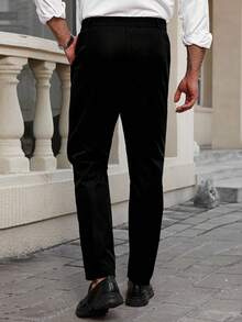 Manfinity Mode 男士加大码休闲口袋纽扣办公通勤西装裤 - 黑色 - 查看 2