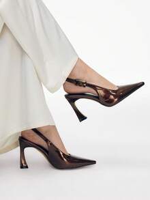 Mnmlis 女士优雅尖头搭扣高跟鞋，适合通勤 - 鏽棕色 - 查看 5