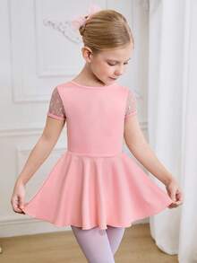 SHEIN Young Girl Pink Dance Skirt With Lace Trim, Highly Elastic, Skin-Friendly And Breathable, Suitable For Everyday Wear, Ballet Training, And Dance Practice. - Pink - View 4