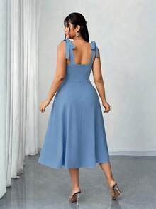 Elenzga Plus Size Women's Elegant Romantic Ruched A-Line Camisole Dress, Red, Spring/Autumn, Christmas - Dusty Blue - View 3