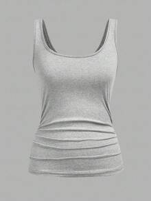 SHEIN Slayr Set de 3 piezas de camisetas sin mangas con cuello de pico, ajuste ceñido y drapeado, de estilo casual y suelto, versátil para uso diario - Multicolor - Ver 3
