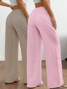 FavEase Women's Casual Textured Tie-Up Straight Leg Pants - Multicolor - View 2