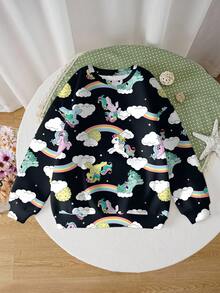My Little Pony X SHEIN Tween Girl Casual Horse Print Crew Neck Sweatshirt, Autumn - White - View 1