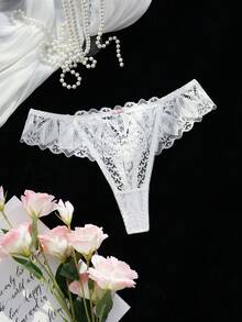 Floral Lace Thong, Sexy Lingerie, Bridal Lingerie - White - View 3