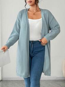 EMERY ROSE 女式休闲宽松长袖开衫，大码秋冬外套上衣 - 藍色 - 查看 7