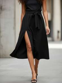 Falda Formal Con Abertura Amplia - Negro - Ver 1