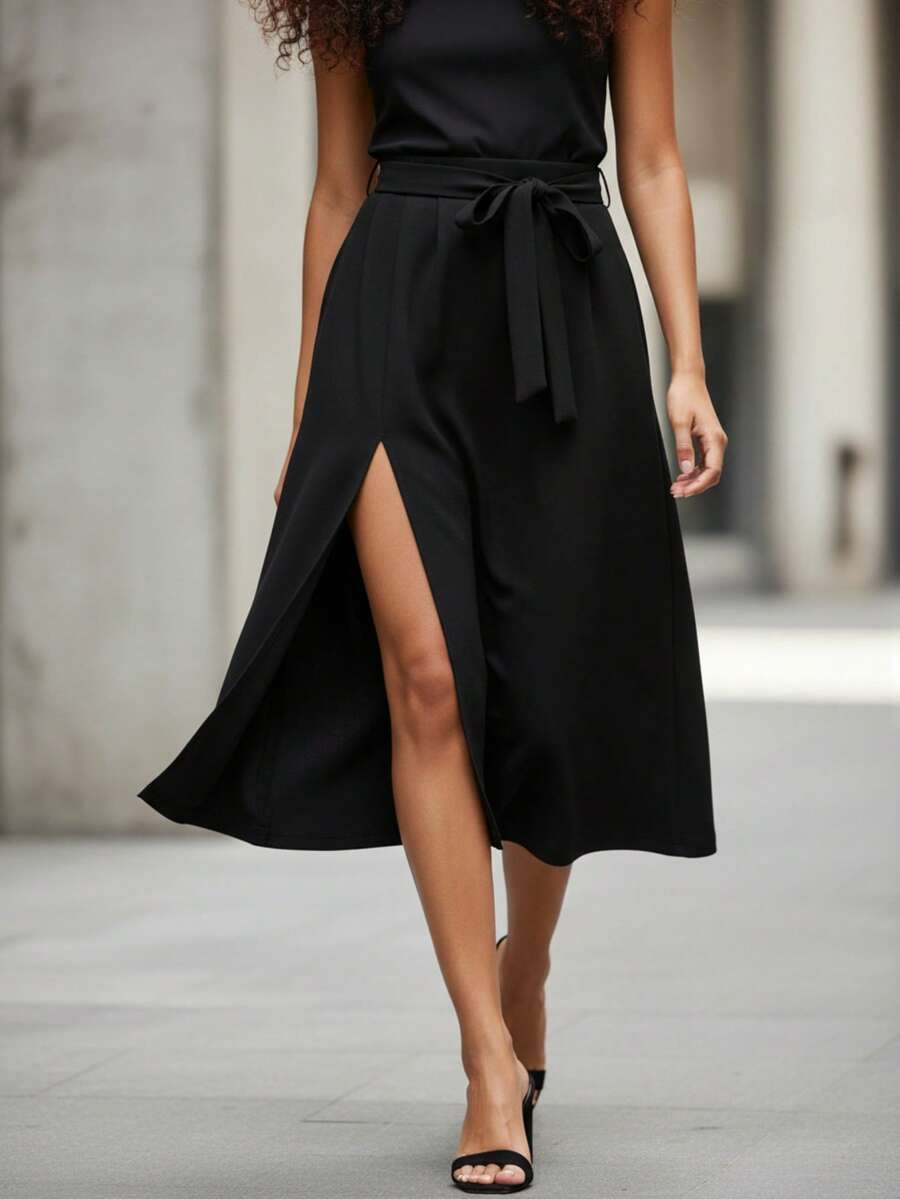 Falda Formal Con Abertura Amplia - Negro - Ver 1