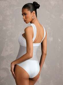 SHEIN BAE Body transparent sans bretelles noir unicolore pour femmes, blanc, été, élégant, sexy chic, club, convient pour les festivals de musique, les concerts, les fêtes, les tenues de festival - Blanc - Voir 2