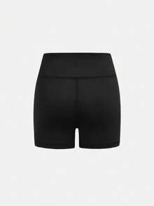 少女高腰骑行短裤，交叉腰带设计，纯色面料，防蹲穿四向弹力，适合跑步、骑行和训练。