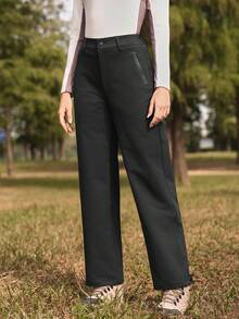 In My Nature Black Long Cargo Outdoor Pants For Women Woven Fabric Plain With Zipper - Black - View 5