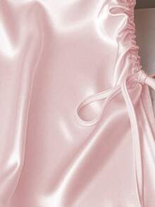 GlowEve CURVE Woven Satin Drawstring Fitted Crew Neck Shirt - Pink - View 3
