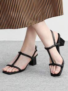 CUCCOO BIZCHIC Women's Fashion Square Toe Chunky Heel Sandals, Summer - Black - View 4