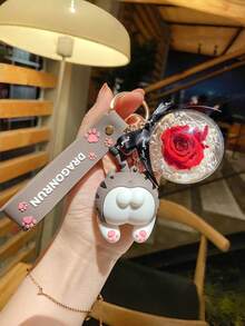 2 PCS Cat Butt Keychain With Preserved Flower Resin Charm Funny Couple Gift Prank Bag Charm Cute Animal Design For Best Friends Matching Accessory Viral - Multicolor - View 2