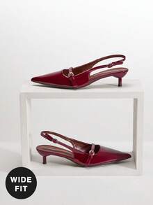 SHUZIA Zapatos de tacón con punta puntiaguda, correa con hebilla elegante y de moda, de ajuste ancho para mujer - Burdeos - Ver 5