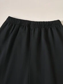 SHEIN 两件套男童休闲条纹印花短袖上衣和短裤套装 - 黑色 - 查看 9