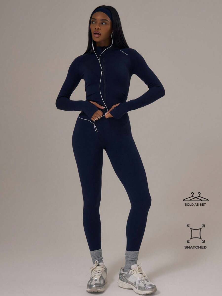 Musera Sport 运动无缝塑形紧身夹克高腰紧身裤套装冬季运动健身健身服 - 藏蓝色 - 查看 1