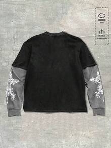 ROMWE MEN Goth Áo thun nam cổ tròn tay dài in chữ và chữ thập - Nhiều màu - Xem 2