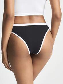 Ocili Bohemian Style Contrast Color Stitching Comfortable Simple Cotton Women's Briefs - Black and White - View 2