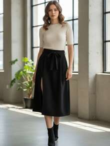 Falda Formal Con Abertura Amplia - Negro - Ver 2