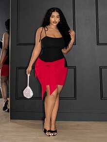 Slaydiva Black And Red,Summer,Girlism,Night Out Club Women's Elegant Long Dress,V-Neck Tie Waist Floral Print Bohemian Plus Size Dress For Wedding Guest - Black - View 4