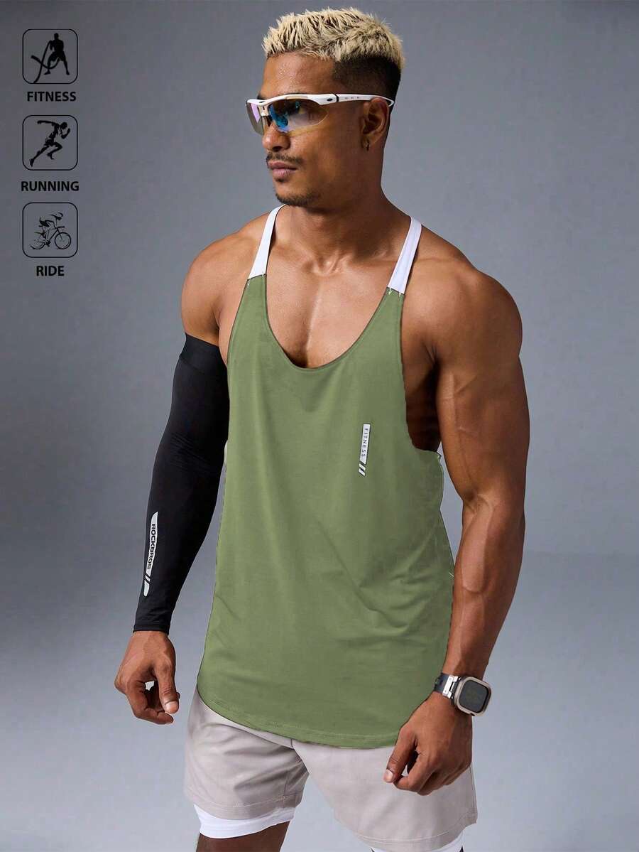 Acti Log Áo ba lỗ thể thao thường ngày không tay Colorblock dành cho nam - xanh quân đội - Xem 1