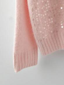 GlowEve CURVE Soft & Shiny Sequin V-Neck Cardigan, Cozy & Stylish For Autumn/Winter - Pink - View 3