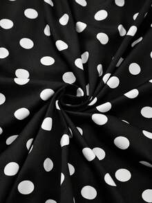 Nuvra Women's Long Sleeve Polka Dot Double Layer Shapewear Dress With Lining, Waist Cinching, Butt Lifting, Mid-Length Bodycon Dress - Black and White - View 12