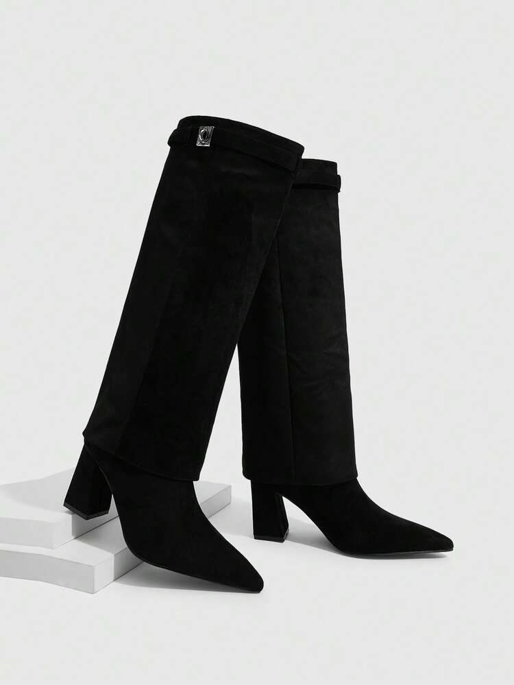 CUCCOO SZL Women's Pointed Toe Buckle Design Everyday Versatile Fashion Over-The-Knee Boots For Christmas