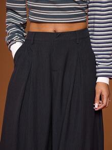 COUREZ 低腰宽松滑板裤，细条纹设计，Y2K街头风，可爱宽松秋冬假日新年女装，优雅百搭。 - 寶藍色 - 查看 7