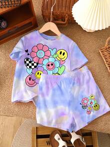 Bộ 2 áo thun tay ngắn và quần short in họa tiết hoa, trái tim, da báo dành cho bé gái tuổi teen, phong cách tối giản, thường ngày, phù hợp cho mùa hè, bãi biển, cổ điển, hoài cổ, thường ngày, kỳ nghỉ, dễ thương, Y2K, cô gái dừa, phong cách Boho, lễ hội âm nhạc - Nhiều màu - Xem 2
