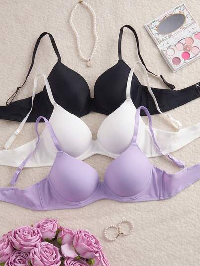 NudeFit Set de 3 sujetadores simples y cómodos para mujer, sujetadores acolchados minimalistas casuales, ropa interior diaria de unicolor