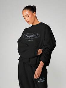 MISSGUIDED 宽松圆领卫衣，正面印有字母Logo，适合休闲冬季街头服饰 - 黑色 - 查看 4