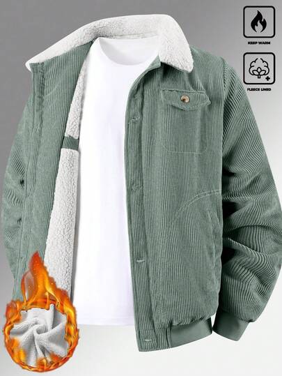 Manfinity Homme معطف فليس متعدد الجيوب للرجال في فصلي الخريف والشتاء، معطف كاجوال بياقة من الكوردروي بتصميم صديق الحبيب باللون الخاكي، معطف مبطن حراريًا للرجال الشباب، معطف مبطن حراريًا، معطف رجالي فينتاج، معطف رجالي، هدية للصديق/الزوج، هدية عيد ميلاد/ذكرى، حفلات عيد الميلاد رأس السنة، استخدامات يومية، رحلات نهاية الأسبوع، أنشطة خارجية، رحلات استكشافية، بيئات عمل مريحة أو مناسبات شبه رسمية