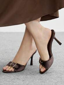 CUCCOO BIZCHIC Women's Elegant Commuter Buckle Heeled Sandals For Christmas - Brown - View 9