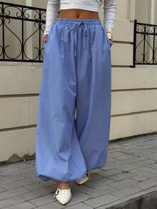 Siren Gaze Women's Blue & White Striped Casual Harem Pants, Lantern Pants, Striped Trousers Stripe Pants Wide Pants Oversized Pants Pleated Pants Baggy Pants - Blue and White - View 8