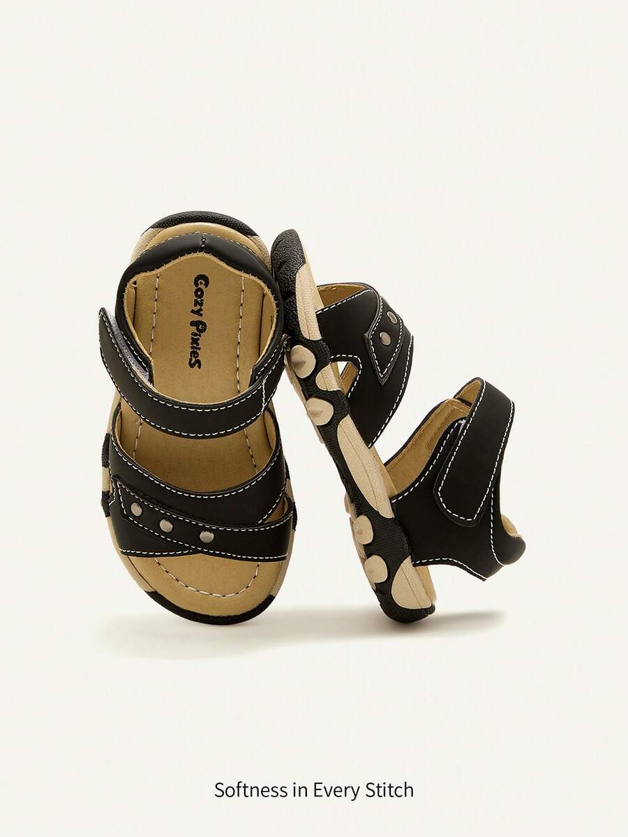 Cozy Pixies 1双夏季婴儿凉鞋，柔软舒适可爱实用，幼儿男童凉鞋 - 黑色 - 查看 1