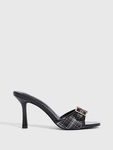 CUCCOO SZL Women's Fashionable & Elegant Commuter Plaid Buckle Heeled Sandals For Christmas - Black - View 3