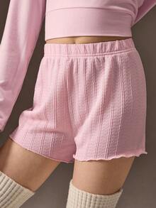SHEIN Tween Girl Light Pink Knit Shorts,Summer Cute Dancewear,Loose-Fitting Athletic Style For Ballet Practice,Outdoor Activities Or Casual Wear - Pink - View 3