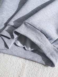 SHEIN Bộ áo hoodie in họa tiết hoa và hình bóng tối giản giản dị dành cho bé gái và quần ống rộng cạp chun, dáng rộng, thoải mái và đa năng, thích hợp cho mùa thu, xuân, đông, mặc hàng ngày, đi làm, ngoài trời, thể thao, đi học, dạo phố, tiệc tùng và chụp ảnh - Xám - Xem 8