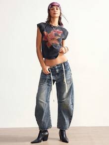 Bohemela Women's Summer Casual Floral Printed Cape Sleeve Slim Fit Washed T-Shirt, Christmas Floral New Year Holiday T-Shirt, Suitable For Casual Outings, Girls' Gatherings, Music Festivals, Parties, Layering, And Relaxing At Home. Party Top, Beach ,Graphic Tee, Everyday, Summer For Women, Easter, Rave Festival, Concert Women's Style, Music Holiday Holiday, Graphic Tee - Black - View 8